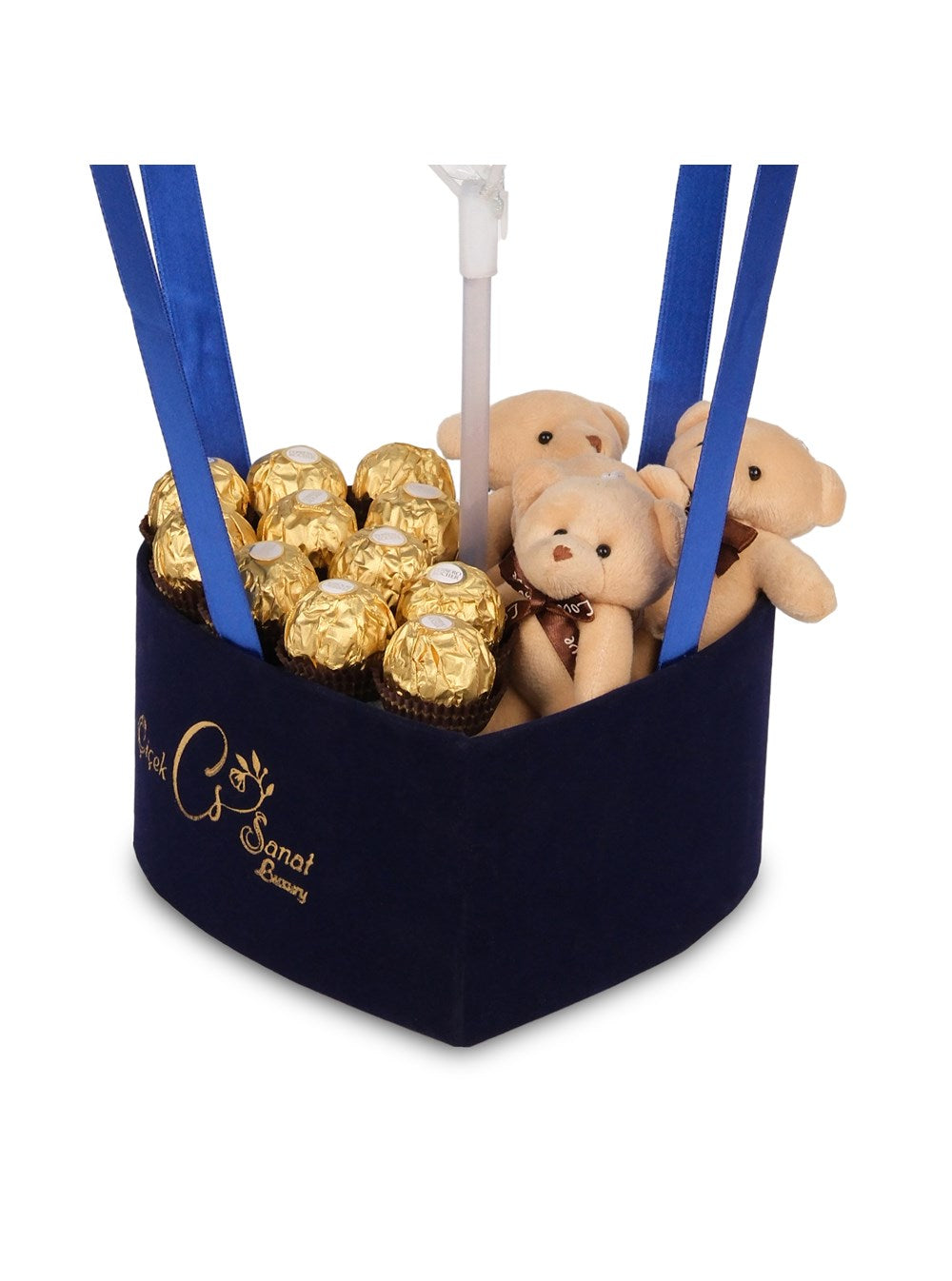 Blue Dream Teddy Bear and Chocolate Balon Kutusu Kişiye Özel