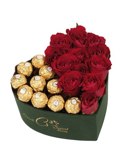 Green Magic Kırmızı Güller ve Rocher Çikolata