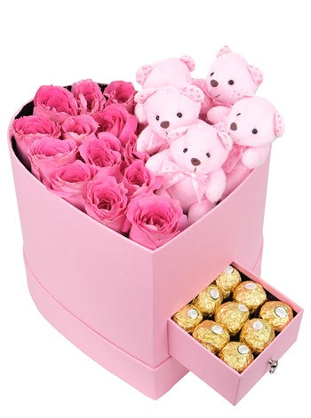 Pembe Kalp Çekmeceli Balon Kutusu