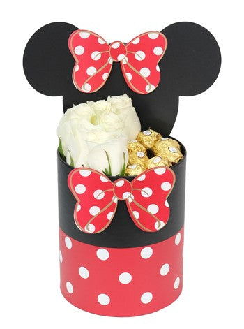 Kırmızı Mickey Kutuda Beyaz Güller ve Çikolata