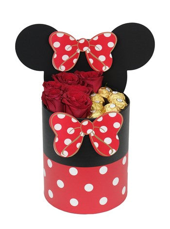 Kırmızı Mickey Kutuda Kırmızı Güller ve Çikolata