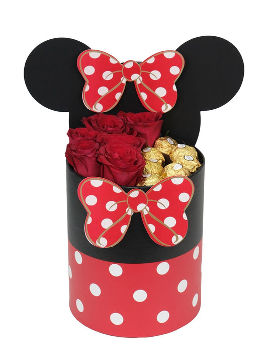 Kırmızı Mickey Kutuda Kırmızı Güller ve Çikolata