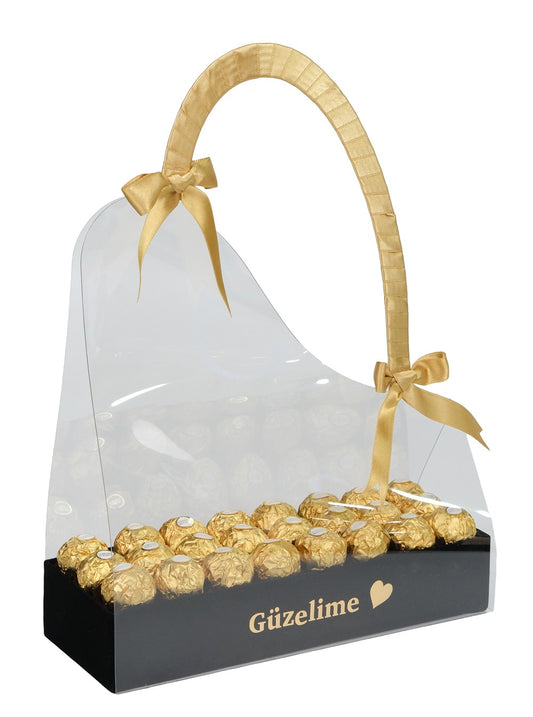 Kadife Kutuda Kişiye Özel Rocher Çikolatalı Çanta
