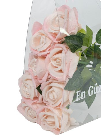 Kişiye Özel Şeffaf Çantada Kalıcı Pembe Güller