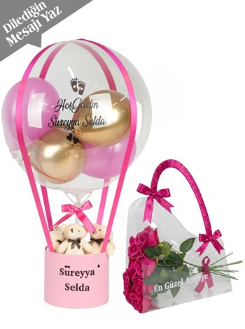 Fuşya Gold Balon Kutusu ve Çanta Set