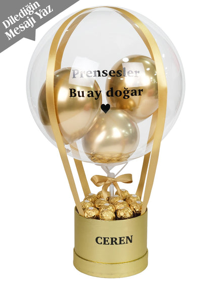 Gold Serisi Çikolatalı Doğum Günü Hediyesi Balon Kutusu