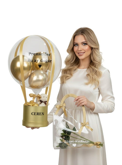 Gold Serisi Balon Kutusu Seti Kalıcı Güller