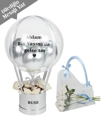 Gümüş Tema Balon Kutusu ve Çanta Set