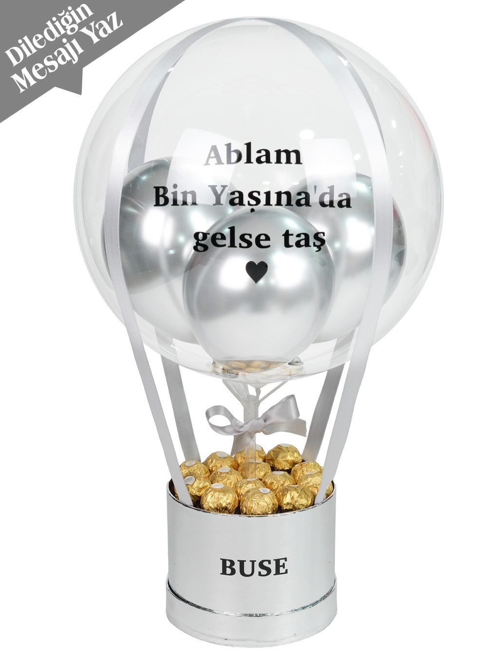 Gümüş Kişiye Özel Çikolatalı Balon Kutusu