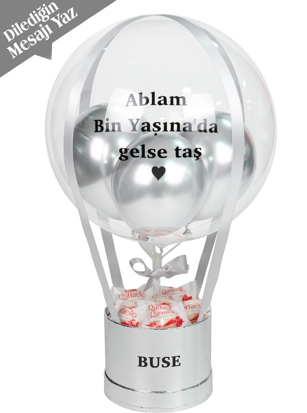 Gümüş Balon Kutusu Raffaello Kişiye Özel