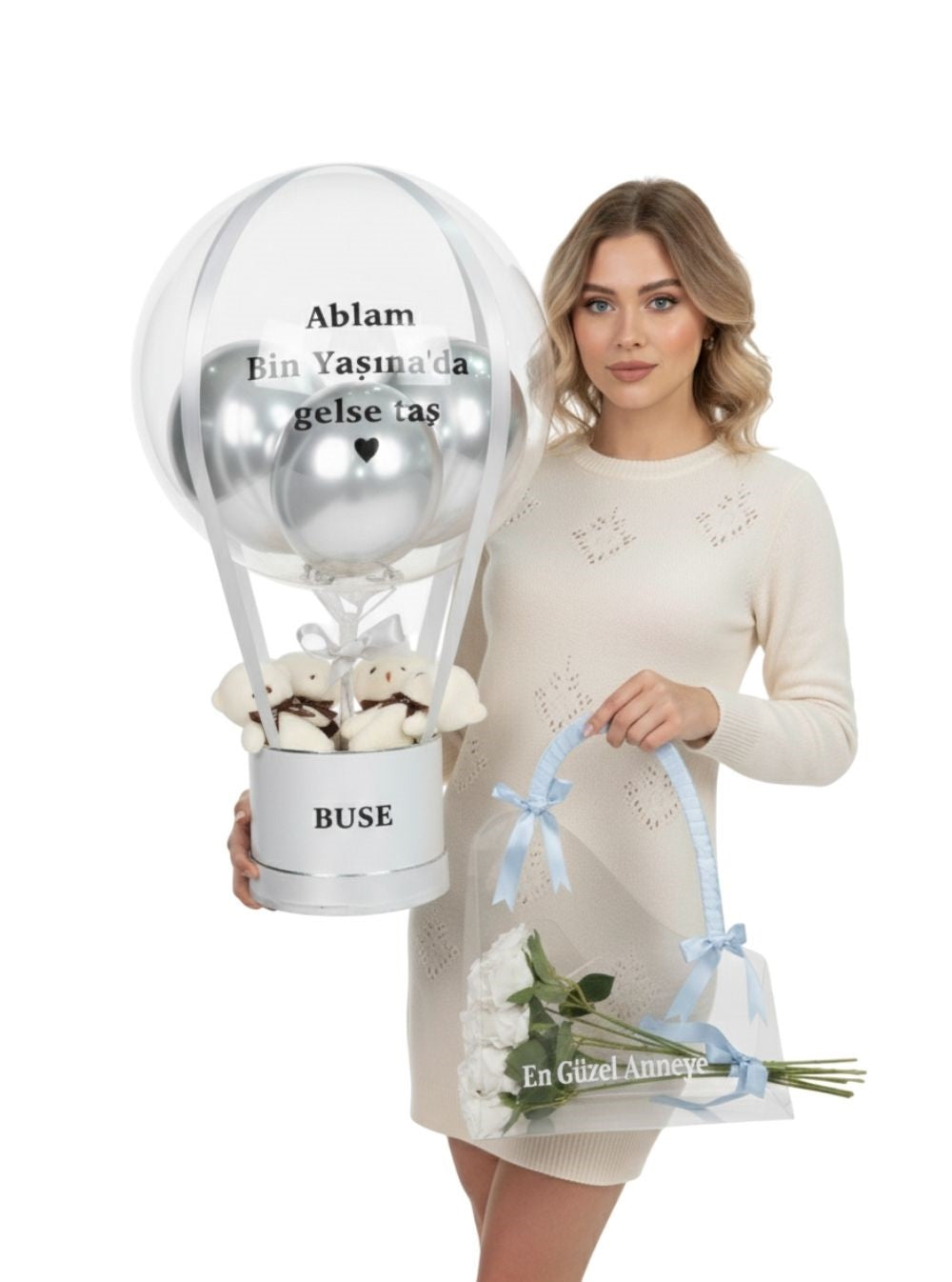 Gümüş Tema Balon Kutusu ve Çanta Set