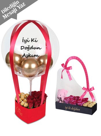 İyi ki Doğdun Aşkım Çiçekli Çikolatalı Hediye Seti