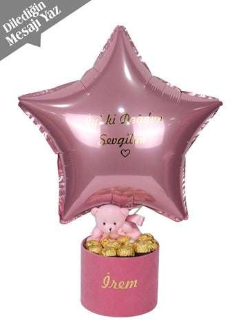 Pembe Yıldız Çikolatalı Balon Kutusu