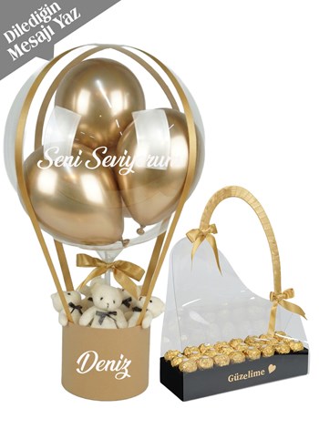 Kahverengi Gold Konsept Balon Kutusu ve Çikolata