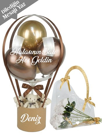 Kahve Gold Set Balon ve Çanta Set