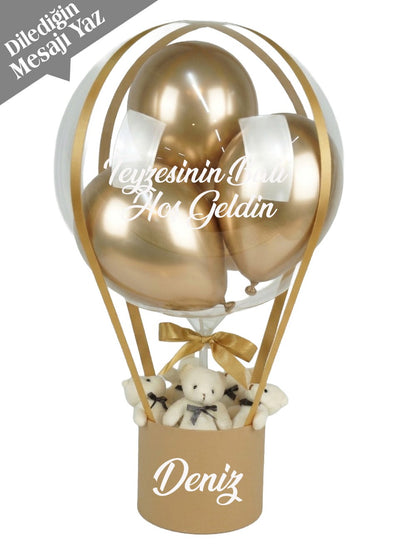 Kahverengi Gold Balon Kutusu Kişiye Özel