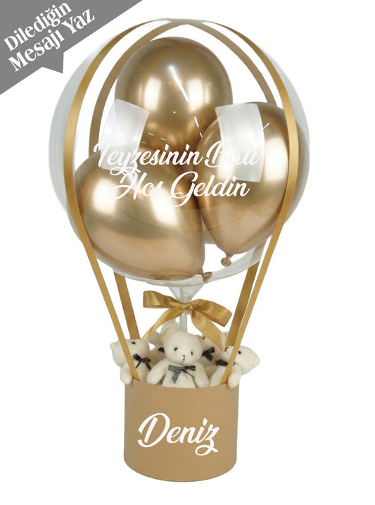 Kahverengi Gold Balon Kutusu Kişiye Özel