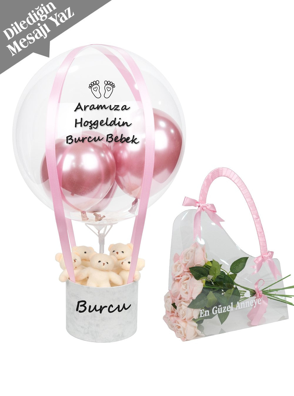 Beyaz Pembe Anne Bebek Çanta Set