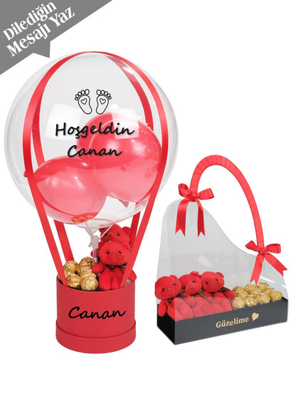 Kırmızı Kişiye Özel Yazılı Balon ve Çanta Set