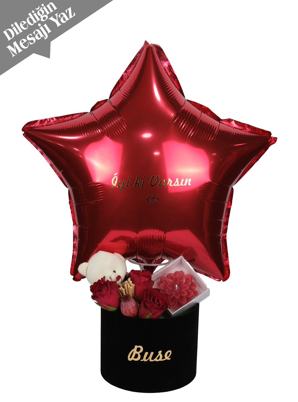 Kırmızı Yıldız Kişiye Özel Balon Kutusu