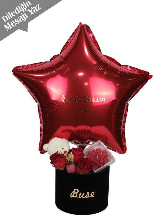 Kırmızı Yıldız Kişiye Özel Balon Kutusu