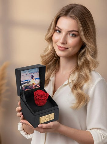Kişiye Özel Fotoğraflı Kutuda Solmayan Gül Kırmızı