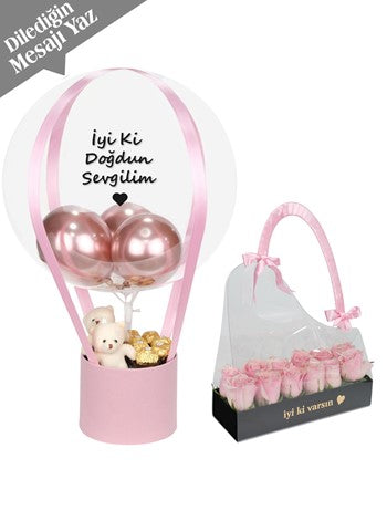 Kişiye Özel Pembe Çantalı Balon Seti