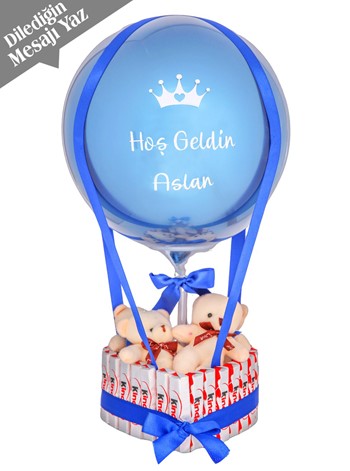 Mavi Temalı Çikolatalı Erkek Bebek Balon Kutusu