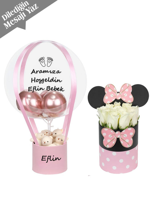Minnie Mouse Balonlu Anne Bebek Hediyesi
