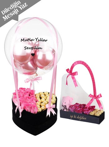 Mutlu Yıllar Sevgilim Pembe Güllü Çikolatalı Hediye Seti