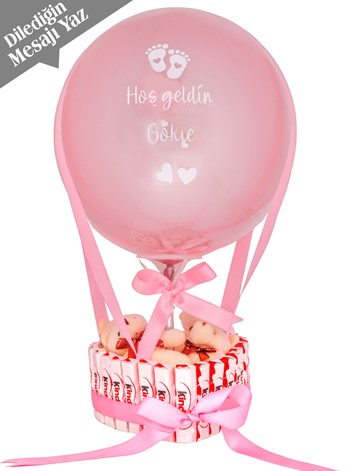 Pembe Temalı Çikolatalı Erkek Bebek Balon Kutusu