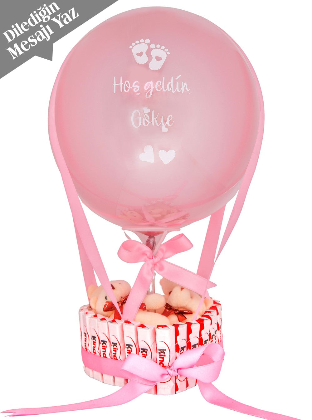 Pembe Temalı Çikolatalı Erkek Bebek Balon Kutusu