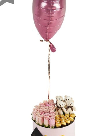 Pembe Renk Gül Rocher Çikolata ve Uçan Balon Kutusu