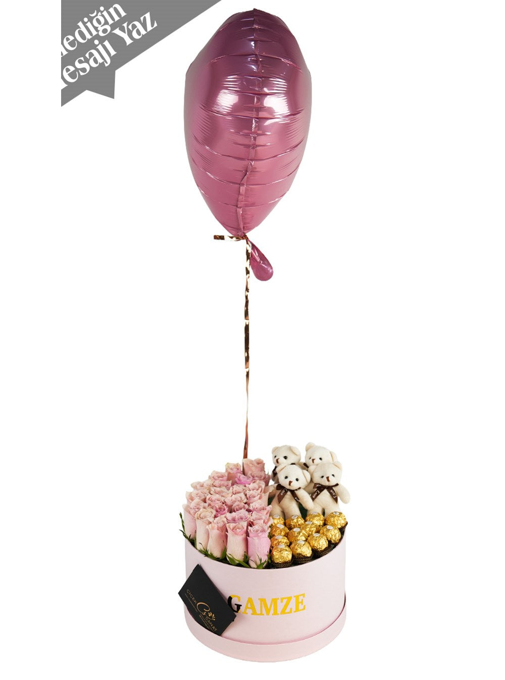 Pembe Renk Gül Rocher Çikolata ve Uçan Balon Kutusu