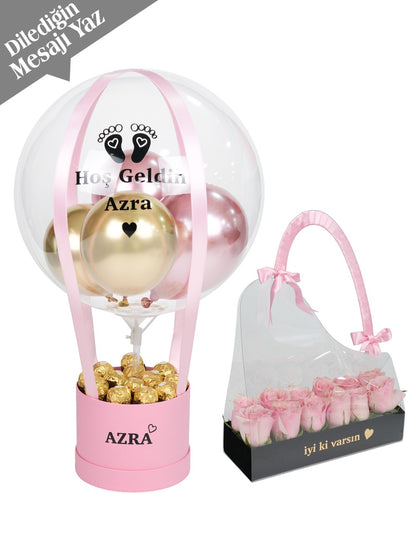 Pembe Gold Kadife Çanta Balon Seti