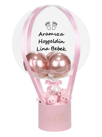 Yenidoğan Ayıcıklı Bebek Hediyesi Balon Kutusu Pembe