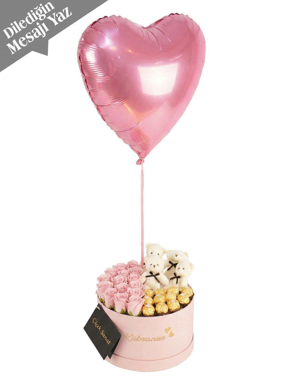 Pembe Renk Gül Rocher Çikolata ve Uçan Balon Kutusu