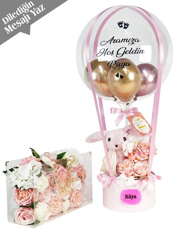 Premium Pembe Balon Kutusu ve Zincirli Çanta