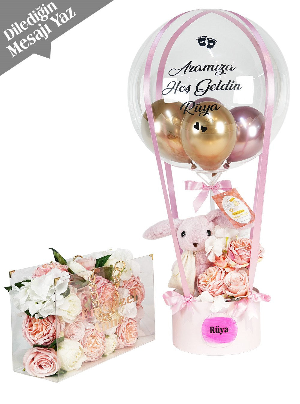 Premium Pembe Balon Kutusu ve Zincirli Çanta