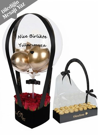 Aşkın Büyüsü Temalı Balon Kutusu ve Çikolata Set