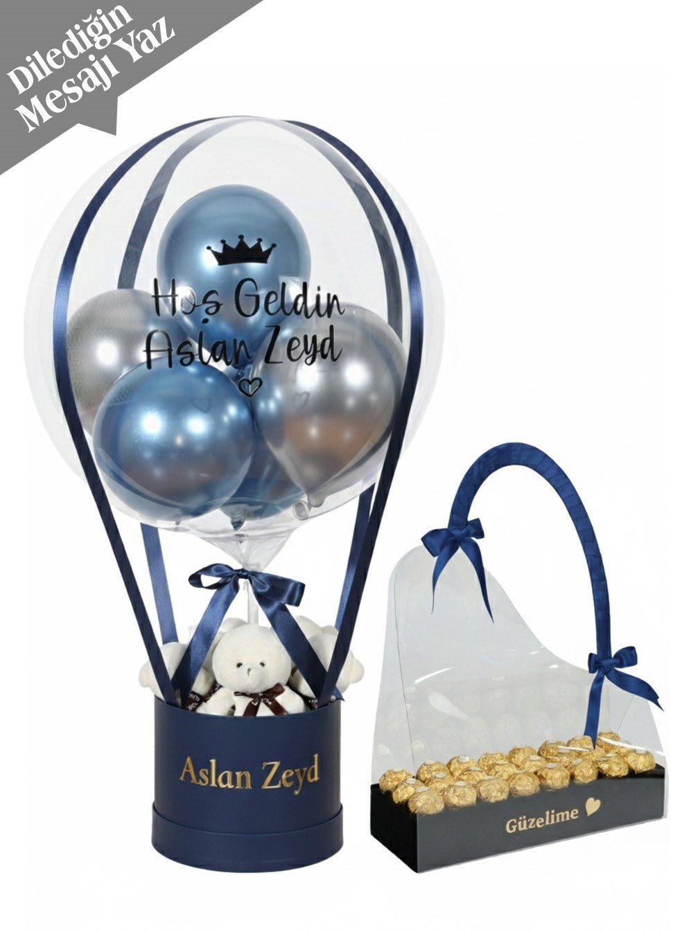 Lacivert Konsept Balon Kutusu ve Ferrero Rocher Çikolata Set