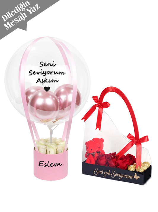 Sevgiliye Çiçekli Hediye Seti