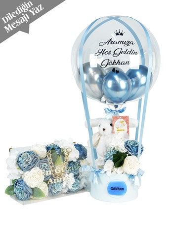 Premium Açık Mavi Balon Kutusu ve Zincirli Çanta Set