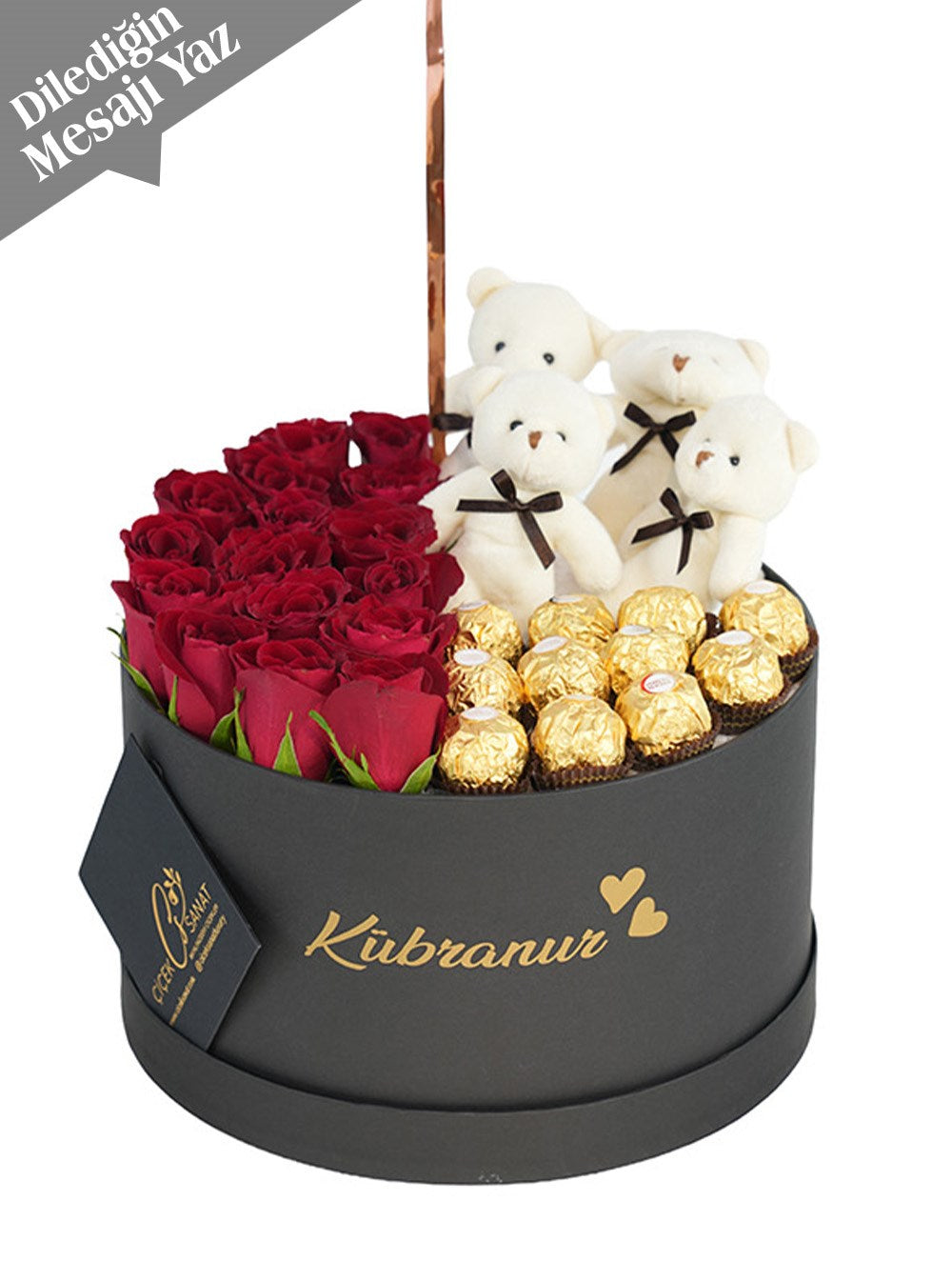Premium Gül Çikolata Ayıcık Kutusu Uçan Kalpli