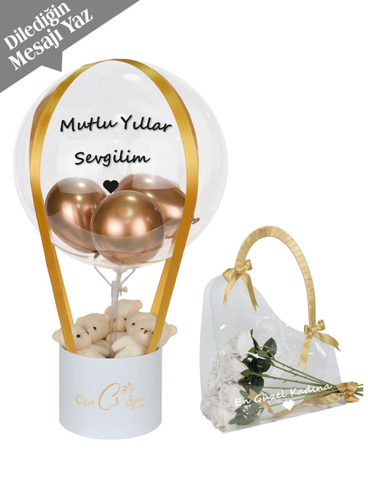 Gold Kişiye Özel Balon ve Çanta Set